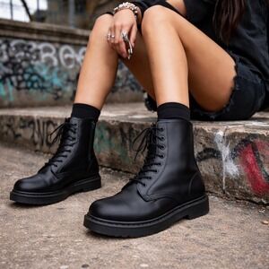 Dr Martens 1460 Mono Black Leather Combat Boots Womens 10 Mens 9 8 Eye Lace Up
